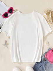 Tween Girl Casual Slogan T-Shirt, Short Sleeved, Dropped Shoulders, Spring/Summer Fashion