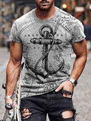 Men's Graphic Print Slim Fit Casual T-Shirt, Short Sleeve, Round Neck