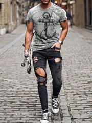 Men's Graphic Print Slim Fit Casual T-Shirt, Short Sleeve, Round Neck