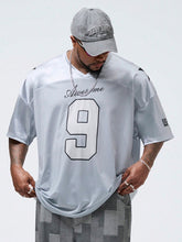 Men's Plus Size V-Neck Casual Loose Fit Knitted T-Shirt with Letter Pattern