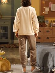 Women's Coral Fleece Raglan Sleeve Pajama Set with Pockets - Warm & Cozy