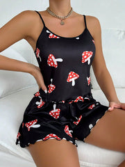 Women's Cartoon Mushroom Printed Camisole Tank Top And Shorts Pajama Set