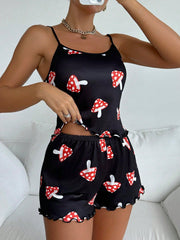 Women's Cartoon Mushroom Printed Camisole Tank Top And Shorts Pajama Set