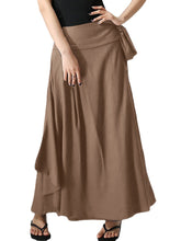 Solid Pocket Knotted Pleated Cotton Casual Skirt