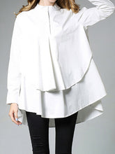 Long Sleeve Lapel Button Down Irregular Hem Blouse For Women