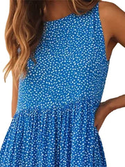 Women's Casual Dress Swing Dress Tank Dress Polka Dot Ruched Ruffle Crew Neck Midi Dress Active Fashion Outdoor Daily Sleeveless Loose Fit Blue Spring Summer