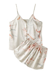 Women's Floral Spaghetti Strap Button-Up Pajama Set