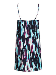 Flower Print Crew Neck Sleeveless Suspender Skirt Loose Midi Dress