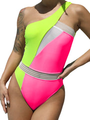 Contrast Color Hollow Out One Piece Beach Swimsuits With Pad