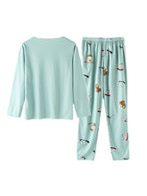Women's Cartoon Animal Print Pajama Set with Pockets & Elastic Waist, Long Sleeve