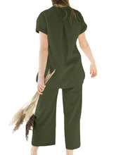 Leisure Solid Split Elastic Waist Short Sleeve Cotton Suit