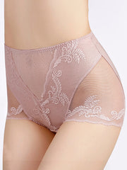Plus Size Lace Jacquard Sheer High Waist Breathable Panties