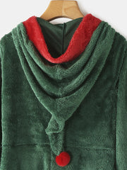 Women's Cozy Fleece Hooded Jumpsuit Sleepwear - Warm Long Sleeve Solid Color