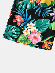 Mens Tropical Pineapple Print Holiday Mid Length Drawstring Shorts