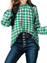 Plaid Long Sleeve Ruffles Casual Blouse For Women