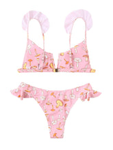 Vegetables Mushroom Print V-neck Casual Low Waist Bikini Sets