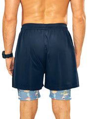 Men Tiered Designed Shark Print Leggings Quick Dry Shorts