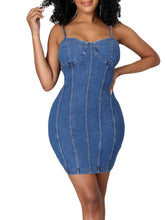 Women's Denim Mini Dress - Sleeveless, Backless, Spaghetti Strap for Summer
