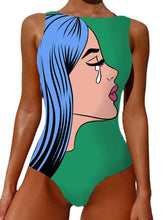 Abstract Figure Print Sleeveles Backless One-Piece Summer Beach Swimwear For Women