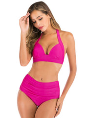 Plus Size Women Solid Color Halter String High Waist Bikini