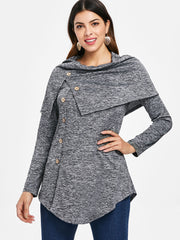 Long Sleeve Marled Button Capelet T-shirt