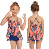Stylish Girls' Sleeveless Floral Print Swimsuit Two Pieces