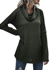 Women Solid Color Rib Knit Turtleneck Warm Long Sleeve Sweaters