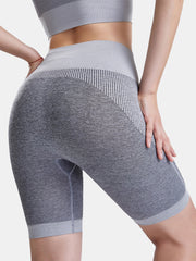 Women Sport Solid Color Dry Quick Banded High Waist Biker Shorts