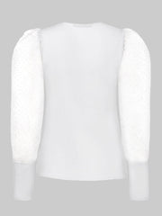 Polka Dot Mesh Puff Sleeve V-neck Knitted Casual Blouse For Women