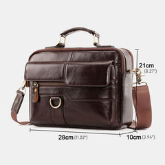 Men's Genuine Leather Crossbody Bag, Multi-pocket, Large Capacity, Retro 6.5" Phone Briefcase Shoulder Handbag