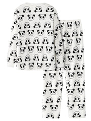 Women's Cartoon Panda Plush Pajama Set - Long Sleeve, Warm, Cozy Homewear