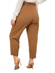 Plus Size Button Design Shirring Roll Pants