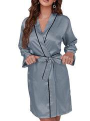Elegant Women's Satin V-Neck Wrap Mini Dress - Luxury Solid Color Lounge Wear