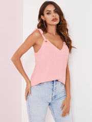 Tie-up Shoulder Strap V-neck Sleeveless Women Casual Cami