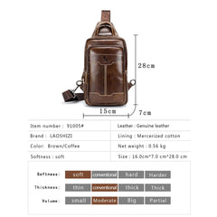 Men Genuine Leather Waxed Cowhide Retro Fashion Business Chest Bag Shoulder