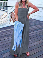 Women Solid Color Sleeveless Wide Shoulder Straps Wide Leg Jumpsuits