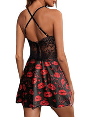 Women's Lace Dress Sheath Dress Mini Dress Daily Sexy Lace Backless Lip Strap Home