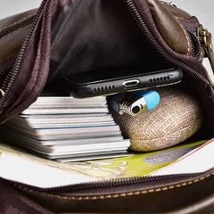 Men Genuine Leather Multi-pocket Vintage 6.3 Inch Phone Bag Crossbody Bags Shoulder Handbag