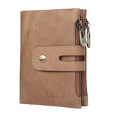 Men Women Retro Genuine Leather Tri-fold Wallet Card Holder Double Zipper