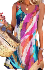 Women's Painting Backless Crew Neck Fashion Outdoor Sleeveless Dress