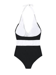 Women's Swimwear One Piece Bikini Bottom Monokini Normal Swimsuit Tummy Control Open Back Color Block White Blue Padded Strap Bathing Suits Sports Active Fashion / Sexy / New / Padded Bras