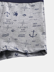 Men Cotton Anchor Print Boxer Briefs Comfortable Funny Underwear