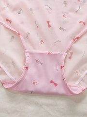 Plus Size Women Cartoon Print Ruffle Trim Mesh Breathable Panties