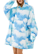 Women's Reversible Sky Print Blanket Hoodie with Pouch Pocket - Warm, Oversized Homewear