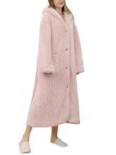Women's Warm Fleece Hooded Robe with Belt and Buttons