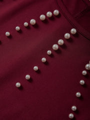 Elegant Pearl Details Round Neck Long Sleeves Mini Dress