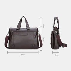 Men's 14" Vintage PU Leather Laptop Messenger Bag - Crossbody Shoulder Briefcase
