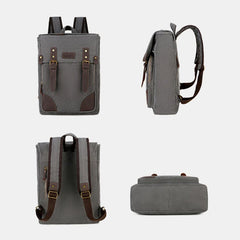 Men Casual Large Capacity Wear-Resistant Canvas Backpack Vintage 15.6 Inch Laptop Bag