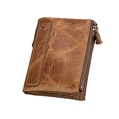 Men Genuine Leather RFID Anti-theft Multi-slots Retro Large Capacity Zipper Card Holder Wallet