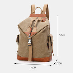 Men Canvas Geometry Letter Printed Pattern Multi-pocket Backpack 15.6 Inch Laptop Bag Travel